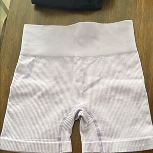 Light Purple Ribbed High-Waisted Shorts